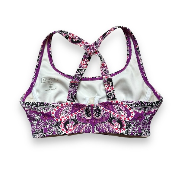 Athleta Women's Purple Paisley Cross Strap Underwire Bathing Suit Top Sz XXS - Picture 2 of 6